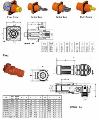 Dimensional drawings of energy storage connectors